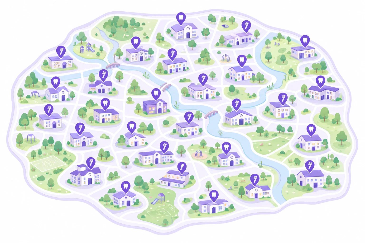 Illustrated map of the Oldham borough dotted with participating schools