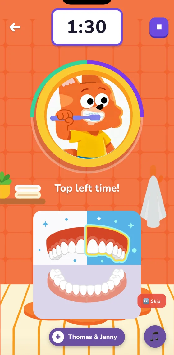The in-app brushing timer: brush along with Tito for the full two minutes the NHS recommends